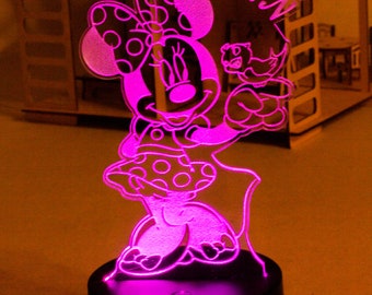 Veilleuse personnalisée Minnie Mouse ou décoration lumineuse pour chambre de fille, souris LED personnalisée pour dessin animé de chambre d'enfant.