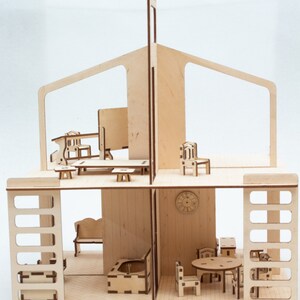 Collapsible doll house Country Dollhouse with Pergola Kit Scale Collapsible Dollhouse Сhristmas present image 2