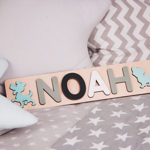 Noah Puzzle para cuatro niños de cinco años de edad juguete de madera regalo de Navidad Navidad Nombre raro Presente personalizado X-mas Casa Mascotas Niños Nombre de la letra