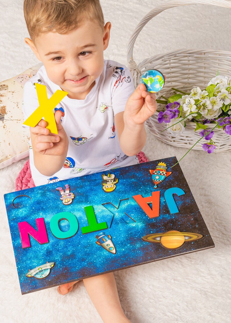 Wood busy board baby 1st birthday gifts Name puzzle for baby Etsy