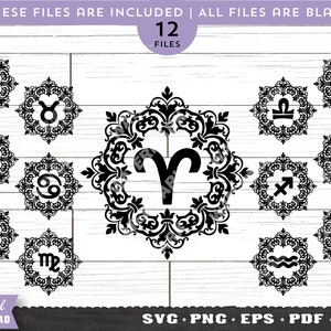 Ingelijste Dierenriem 12 Symbolen SVG DXF | Astrologie Tekens, Dierenriem Symbolen, Vintage |  Papier gesneden sjabloon, Cricut, Afdrukbaar, Silhouet projecten