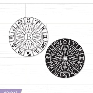 Zodiac Wheel SVG DXF | Signes d’astrologie, symboles du zodiaque, boussole, monogramme |  Modèle de découpe de papier, Cricut, Imprimable, Projets Silhouette