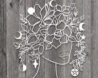 Flower Witch SVG DXF | Pagan Wiccan Witch |  Paper cut template, Cricut, Stencil, Printable, Silhouette projects