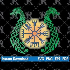 Viking Vegvisir Compass with Dragons | Norse Legend symbol |  Paper cut template, Cricut, Stencil, Printable, Silhouette projects