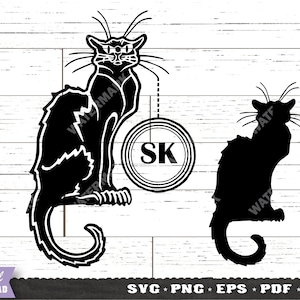 Franse magische kat SVG DXF | Monogram, Le Chat Noir |  Papiersnijsjabloon, Cricut, Sjabloon, Afdrukbaar, Silhouetprojecten