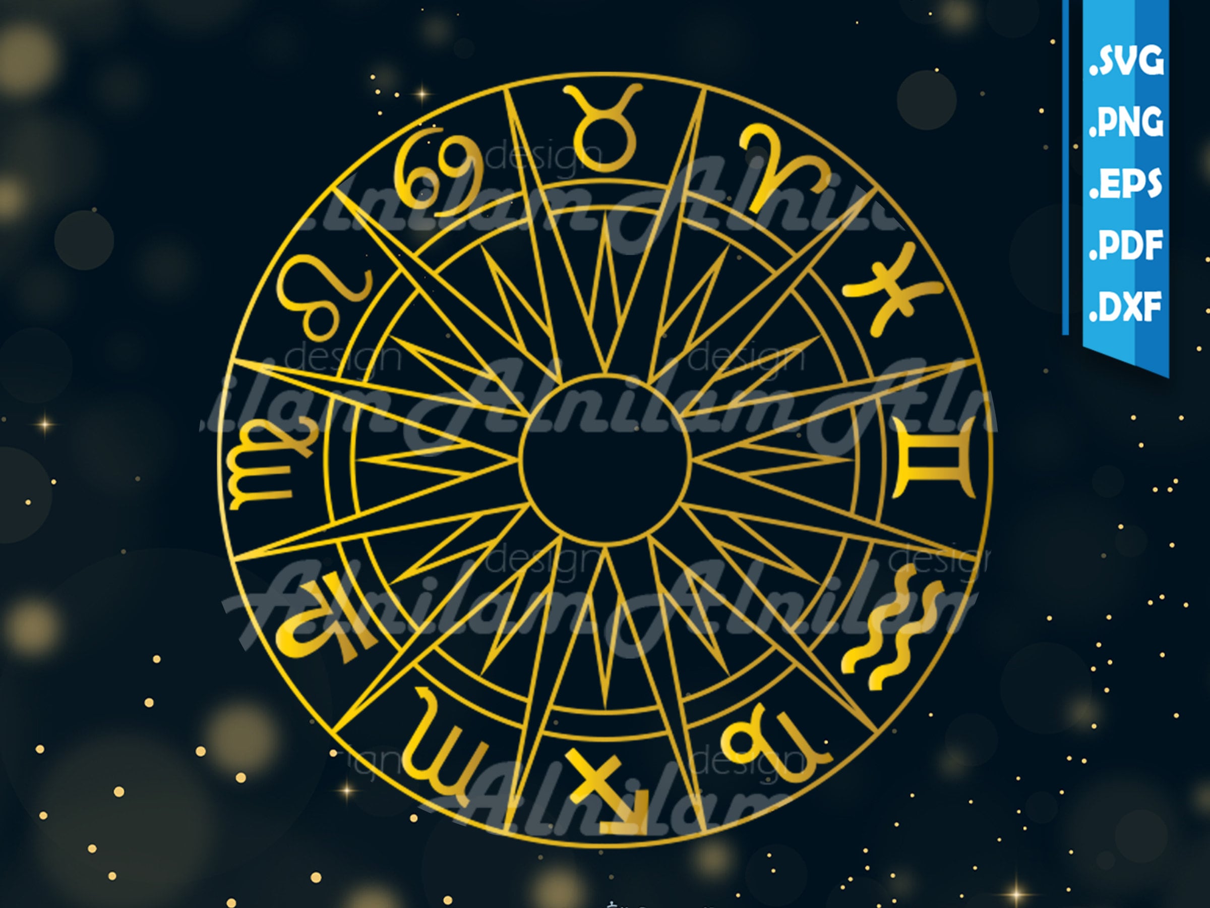 Zodiac Wheel SVG DXF Astrology Signs, Zodiac Symbols, Compass, Monogram