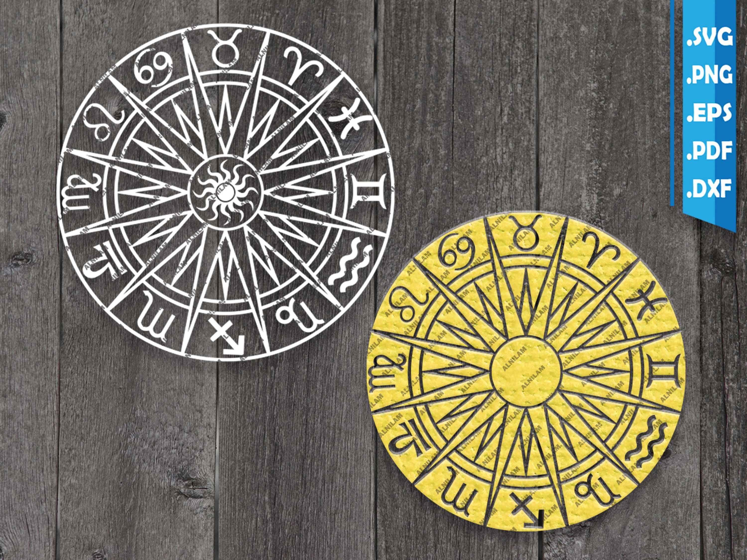 Zodiac Wheel SVG DXF Astrology Signs, Zodiac Symbols, Compass, Monogram