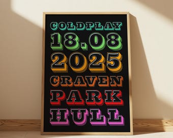 Coldplay Concert Poster | Hull Craven Park 18.08.2025
