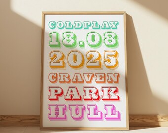 Coldplay Concert Poster | Hull Craven Park 18.08.2025