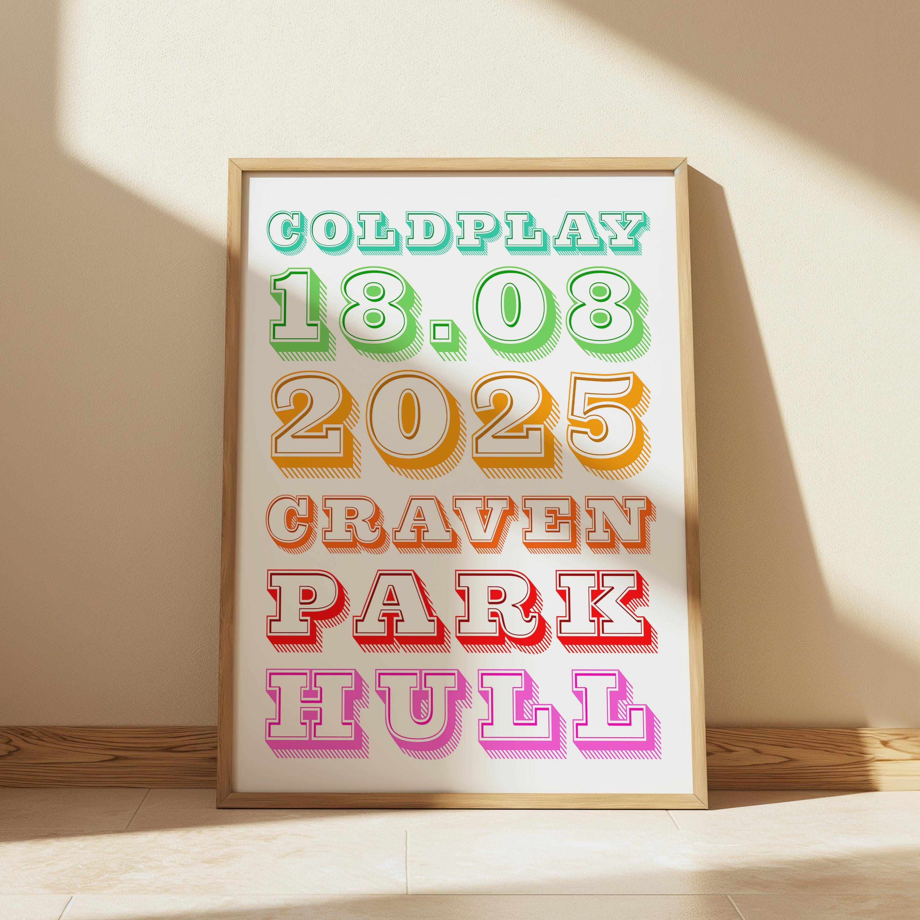 Coldplay Concert Poster | Hull Craven Park 18.08.2025