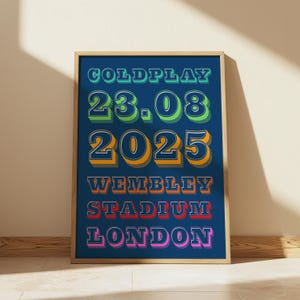 Coldplay Concert Poster | Wembley Stadium London 23.08.2025 | Colourful Typography Art Print | Music Gig Wall Decor | Gift for Coldplay Fans