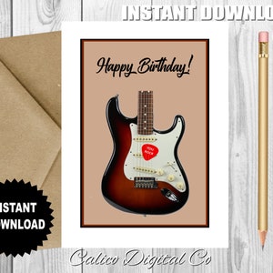 Gitaarverjaardagskaart, Stratocaster-kaart voor gitarist, You Rock! Verjaardagskaart, Rocker-verjaardagskaart, afdrukbare kaart, INSTANT DOWNLOAD