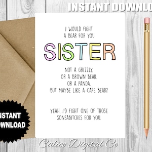 Carte d'anniversaire, carte d'anniversaire inspirante, carte imprimable, carte d'anniversaire, téléchargement immédiat, carte d'anniversaire pour soeur