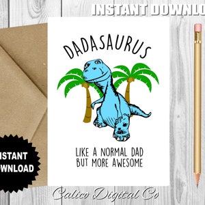 DADASAURUS Card, Birthday Card for Dad, Gift for Father's Day, Printable Card,Funny Gifts For Birthday, Gift From Daughter Son