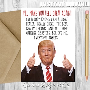 Cartão de melhoras de Trump, "Farei você se sentir bem novamente", "Melhoras para um amigo", Cartão engraçado de Trump, Cartão de melhoras para impressão, Cartão para download instantâneo