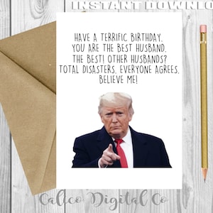 Cartão de aniversário do MARIDO Trump, presente de Trump para ele, cartão de aniversário engraçado para ele, cartão de aniversário para impressão, cartão de aniversário engraçado de Trump, aniversário de Trump