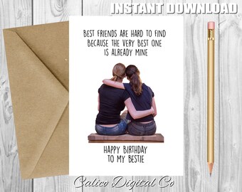 Carte d'anniversaire BESTIE, carte d'anniversaire d'un ami, carte pour le meilleur ami, carte d'anniversaire d'un ami, anniversaire pour un ami, carte pour elle, carte de meilleur ami