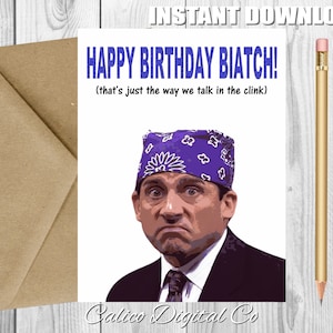 MICHAEL SCOTT verjaardagskaart, grappige gevangenis Mike verjaardagskaart, The Office, Jim Halpert, The Office verjaardagskaart, gelukkige verjaardag Biatch, afdrukbaar