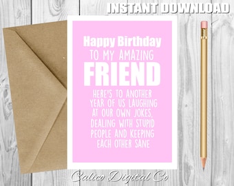 Carte d'anniversaire AMI, carte d'anniversaire Bestie, anniversaire d'un ami, carte d'anniversaire de meilleur ami, anniversaire pour un ami, carte pour elle, carte de meilleur ami