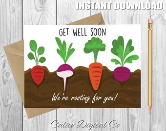 GET WELL Card,We're Rooting For You,Feel Better Soon,Get Well for Friend,Cute Get Well,Feel Better Card,Printable Get Well Card,Motivational
