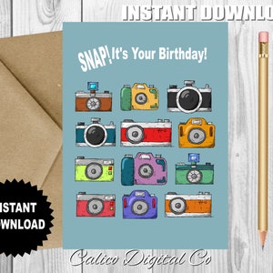 CARTE DE PHOTOGRAPHE, « Snap c'est votre anniversaire », carte d'anniversaire pour appareil photo, carte imprimable, carte d'anniversaire pour ami, carte ami photographe