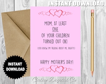 FUNNY Mothers Day Card, Funny Card for Mom, Funny Moms Day, Mothers Day Card from Son, Mothers Day from Daughter, Funny Card For Mother