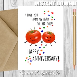 Tarjeta de ANIVERSARIO, Para él, Para ella, Te amo desde mi cabeza Tomates, Tarjetas de papelería, Tarjeta linda, Tarjeta de aniversario divertida, Esposo, Esposa, Pareja