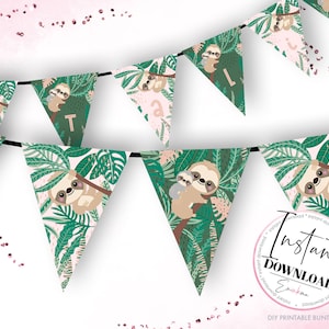 Sloth Bunting, Sloth Party Banner, Sloth Printable Party, Sloth Pennants