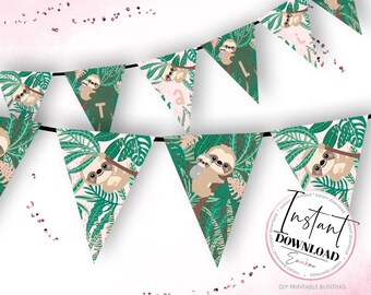 Sloth Bunting, Sloth Party Banner, Sloth Printable Party, Sloth Pennants