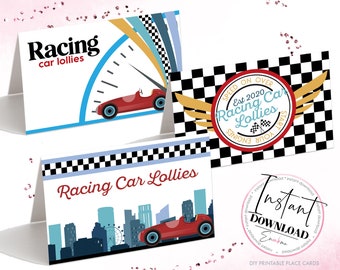 Race Car Place Cards, Race Car Buffet Labels, Race Car Name Labels, Race Car Tent Cards