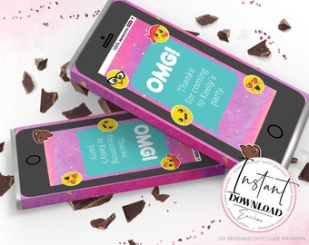 Emoji Printable Chocolate Wrapper, Emoji Wrapper for Chocolate Candy Bar