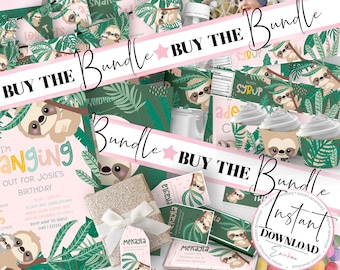 Sloth Invitation Bundle, Sloth Party Bundle, Sloth Decorations Bundle, Sloth Party Accessories