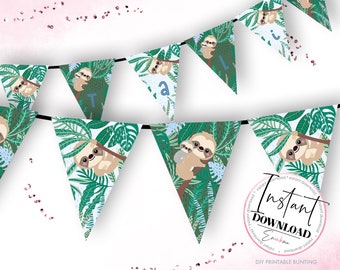 Blue Sloth Bunting, Blue Sloth Pennant Flags, Sloth Party Banner