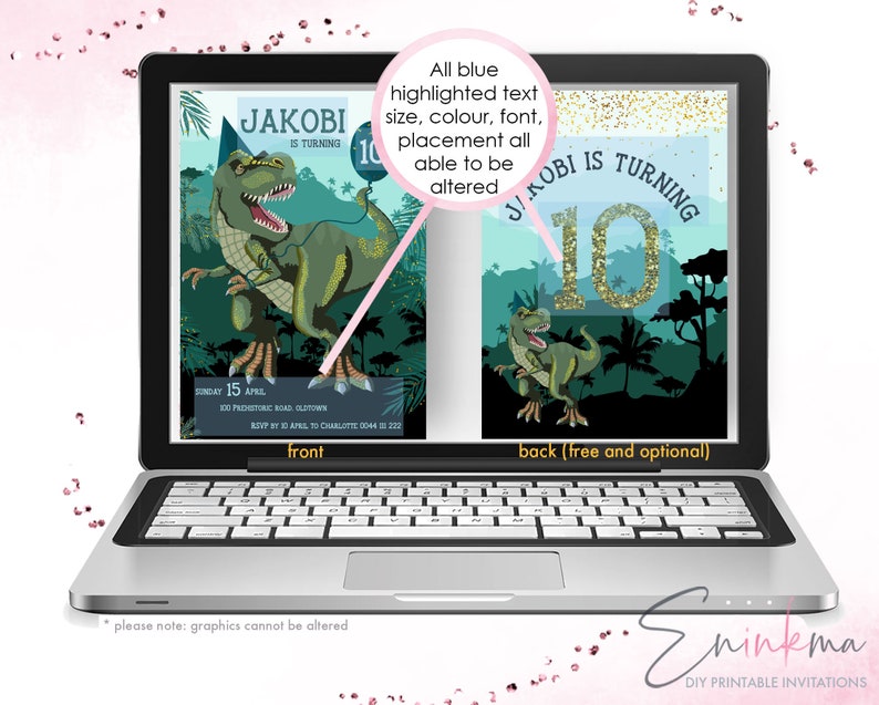 Dinosaur Invitation, Dinosaur Invites, Dinosaur Printable Invitations image 2