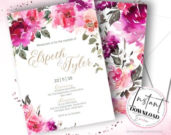 Pink Rose Invitations, Rose Wedding Invites, Floral Invitations