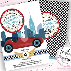 Race Car Invitations, Race Car party theme, Race Car printable invitation, vintage racing car invites image 1