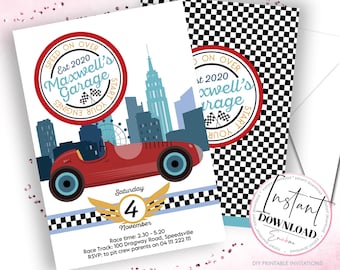 Vintage Race Car Birthday Invitation Editable Template, Racing Party Invite, Boy Birthday Invitation, Instant Download, Edit Online