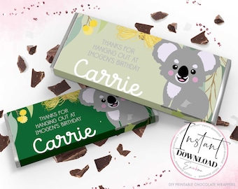 Koala Printable Chocolate Wrapper, Koala Wrapper for Chocolate Candy Bar