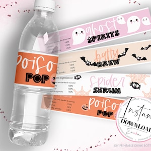 Emballages de bouteilles de boisson imprimables Boo-tiful Halloween, étiquettes de bouteille de boisson Halloween