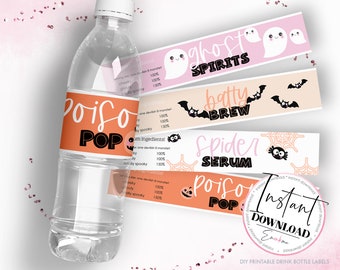 ハロウィーンの素敵な印刷可能なドリンクボトルラッパー、ハロウィーンのドリンクボトルラベル
