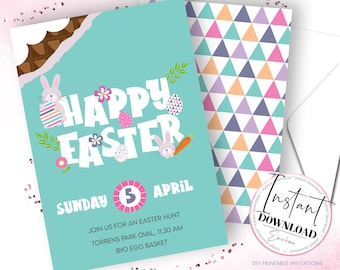 Easter Invitations, Easter Printable Invitations, Easter Party Invites, Easter Bunny Invitations, Easter Chocolate Invitations