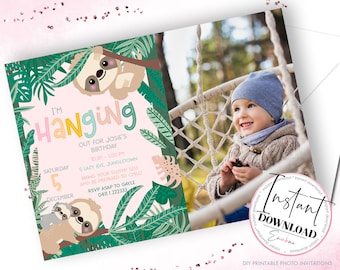 Sloth Photo Invitation, Photo Sloth Invites, Sloth Party Photo invitations, Sloth Invite
