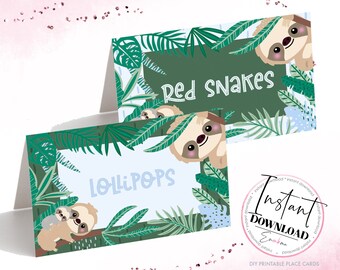 Blue Sloth Buffet Labels, Blue Sloth Place Cards, Blue Sloth Name Labels, Blue Sloth Tent Cards