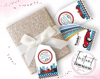 Race Car Favor Tags, Race Car Gift Tags, Race Car Party Decor
