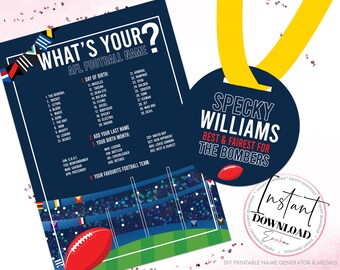 Aussie Rules Name Generator, AFL Australian Rules Football Name Generator, AFL Party Games, Aussie Rules Party Games