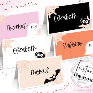 Boo-tiful Halloween étiquettes de buffet imprimables, cartes de place d'Halloween, étiquettes de nom fantasmagoriques d'Halloween, cartes de tente d'Halloween