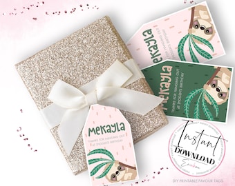 Faultier Party Favor Tag, Faultier druckbar, Faultier Geschenkanhänger