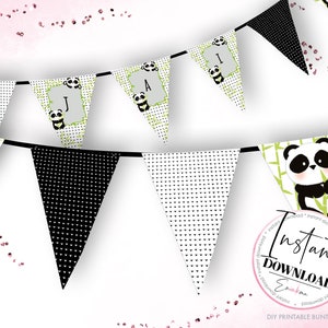 Panda Bunting, Panda Party Banner, Panda Printable Party, Panda Pennants