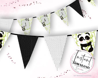 Panda Bunting, Panda Party Banner, Panda Printable Party, Panda Pennants