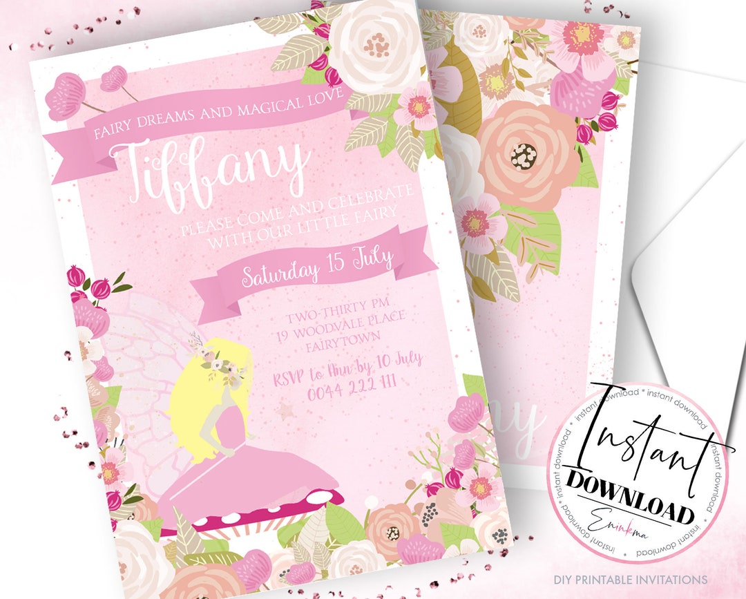 Fairy Invitation, Fairy Party Invitations, Fairy Printable Invites - Etsy